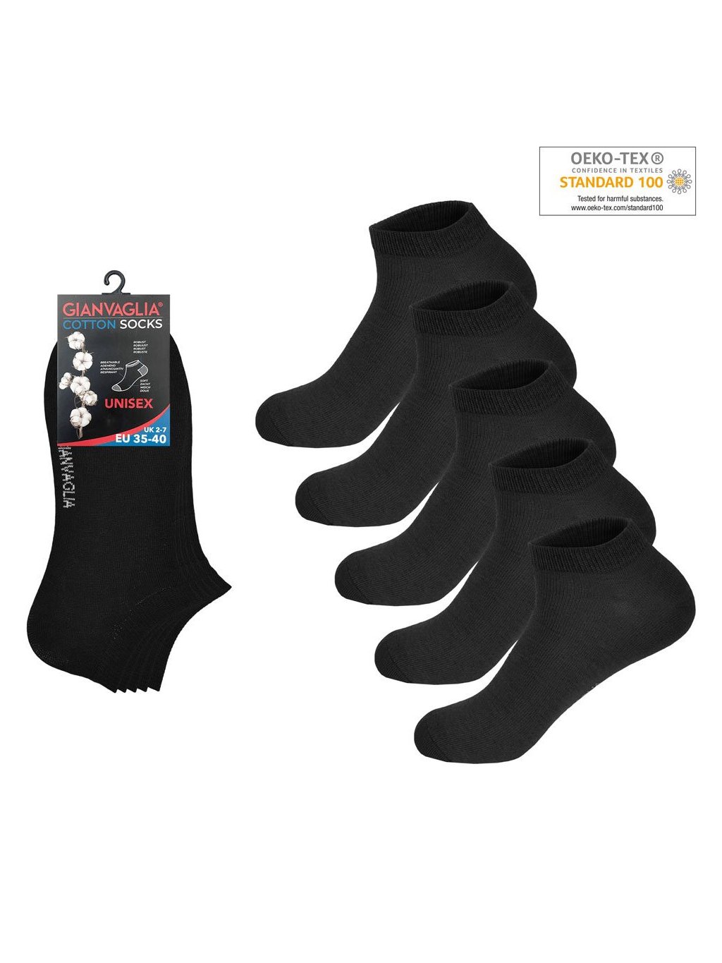 5-PACK Bavlněných kotníkových ponožek SK-501-BLACK (Barva/Velikost <img KodProduktu="SK-501-BLACK-Holland">černá / 35-40)