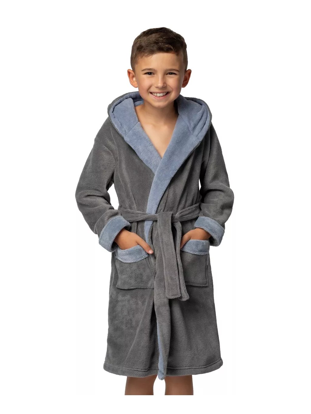 Chlapecký župan soft Delfino Grey/blue ENVIE (Barva/Velikost <img KodProduktu="1930100180H">šedá / 110/122)