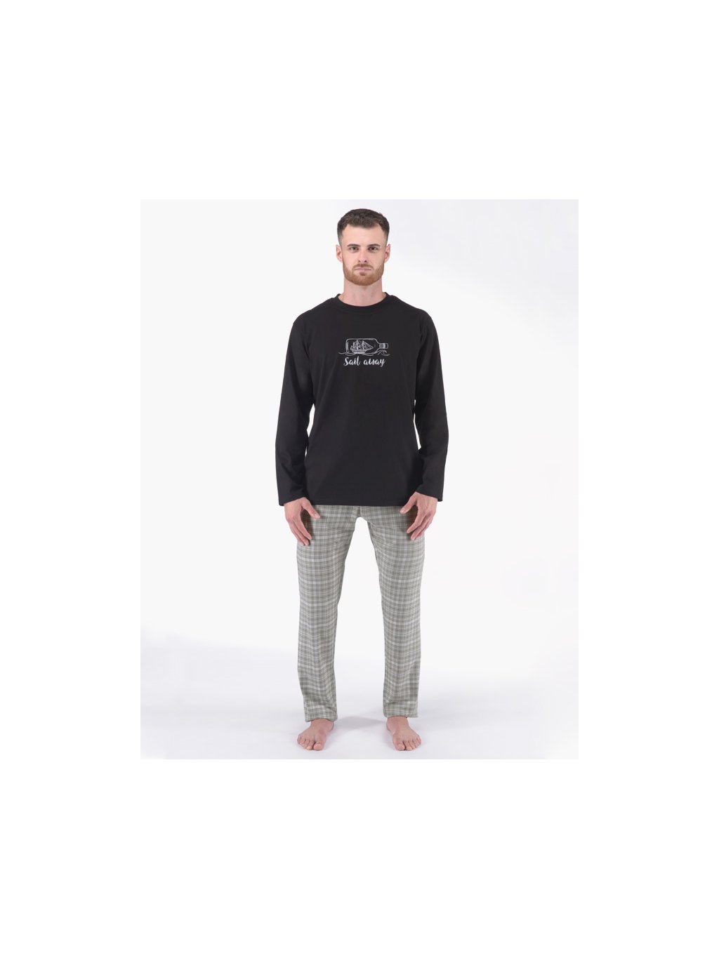 Výhodné balení 5 kusů - Pyžamo dlouhé pánské 79177P (Barva/Velikost <img KodProduktu="79177P">černá, šedá / XXL)