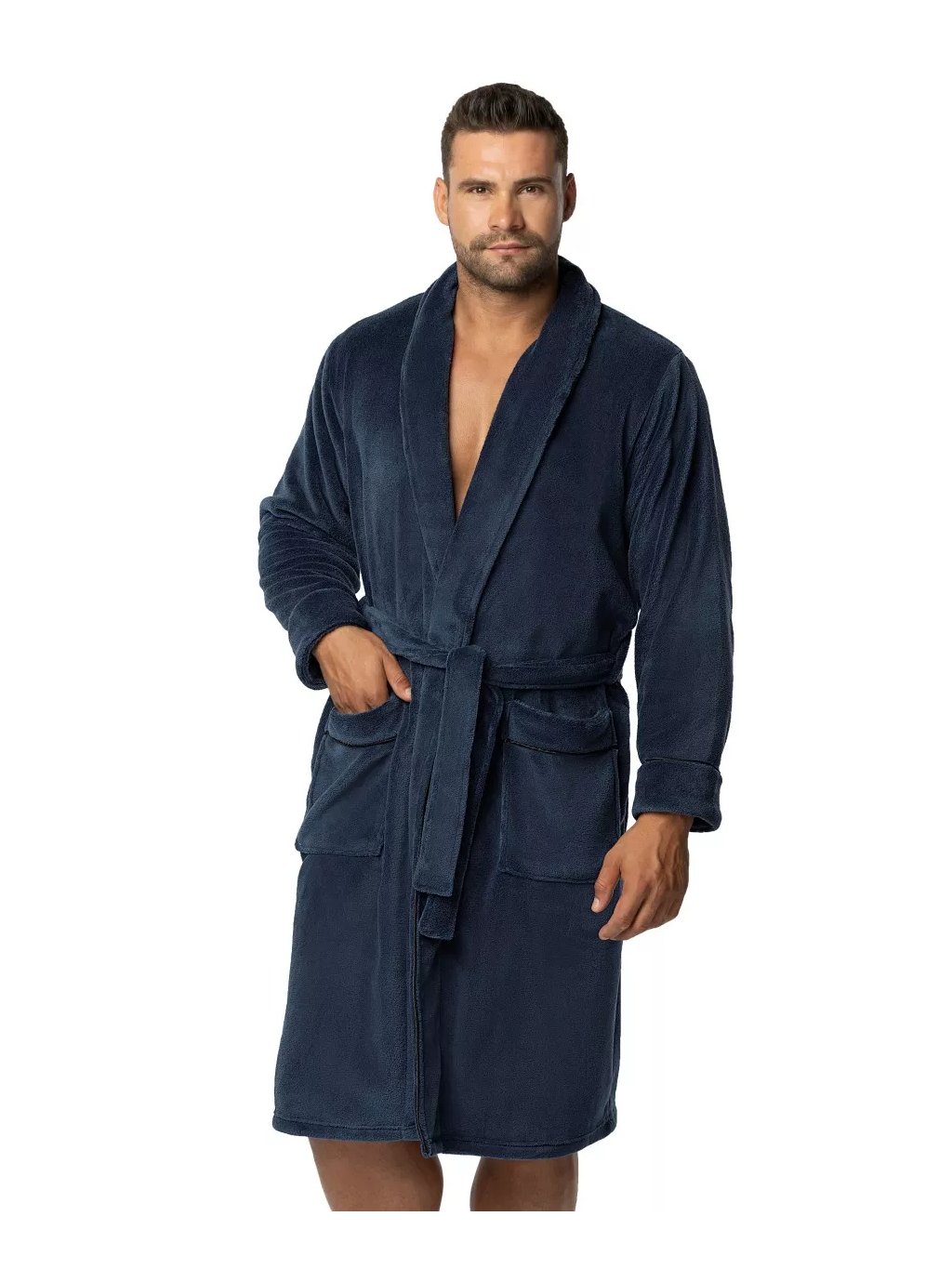 Pánský župan Elegant navy ENVIE – Luxusní pohodlí s límcem (Barva/Velikost <img KodProduktu="1921200156H">modrá tmavá / M/L)