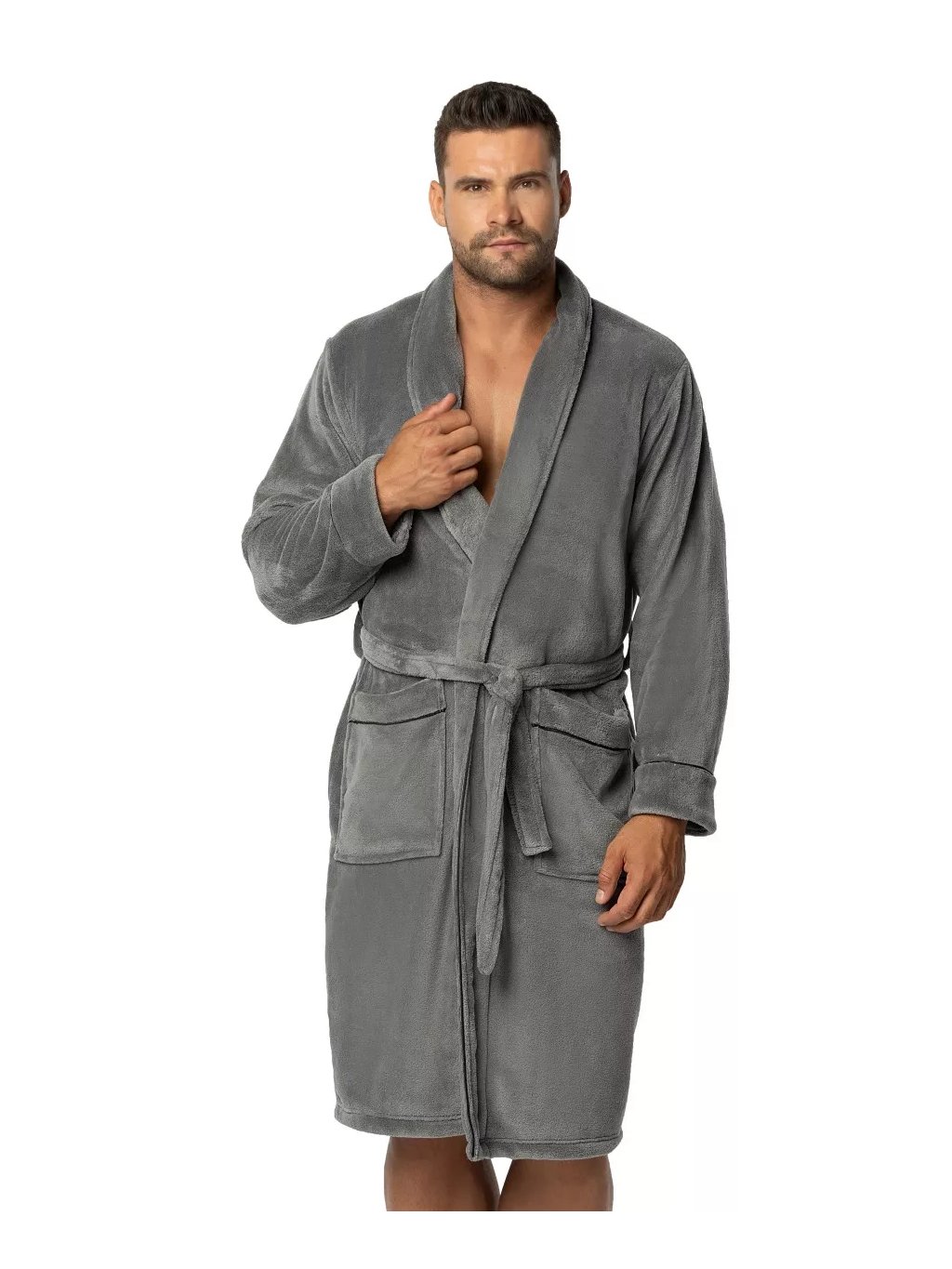 Elegantní šedý pánský župan - Nakupujte kolekci ENVIE! (Barva/Velikost <img KodProduktu="1921200180H">šedá / M/L)