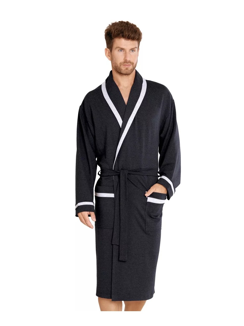 Pánský župan Bruno s barevným lemem De Lafense (Barva/Velikost <img KodProduktu="39564H">pacific (modrá) / 3XL/4XL)