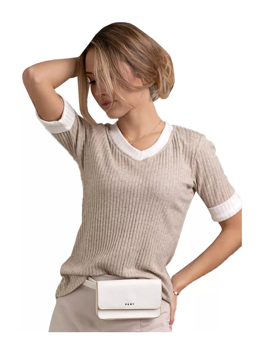 Dámská halenka 1225_01 HAJDAN – Stylový krátký rukáv (Barva/Velikost <img KodProduktu="11122501H">béžová tmavá / XXL/3XL)