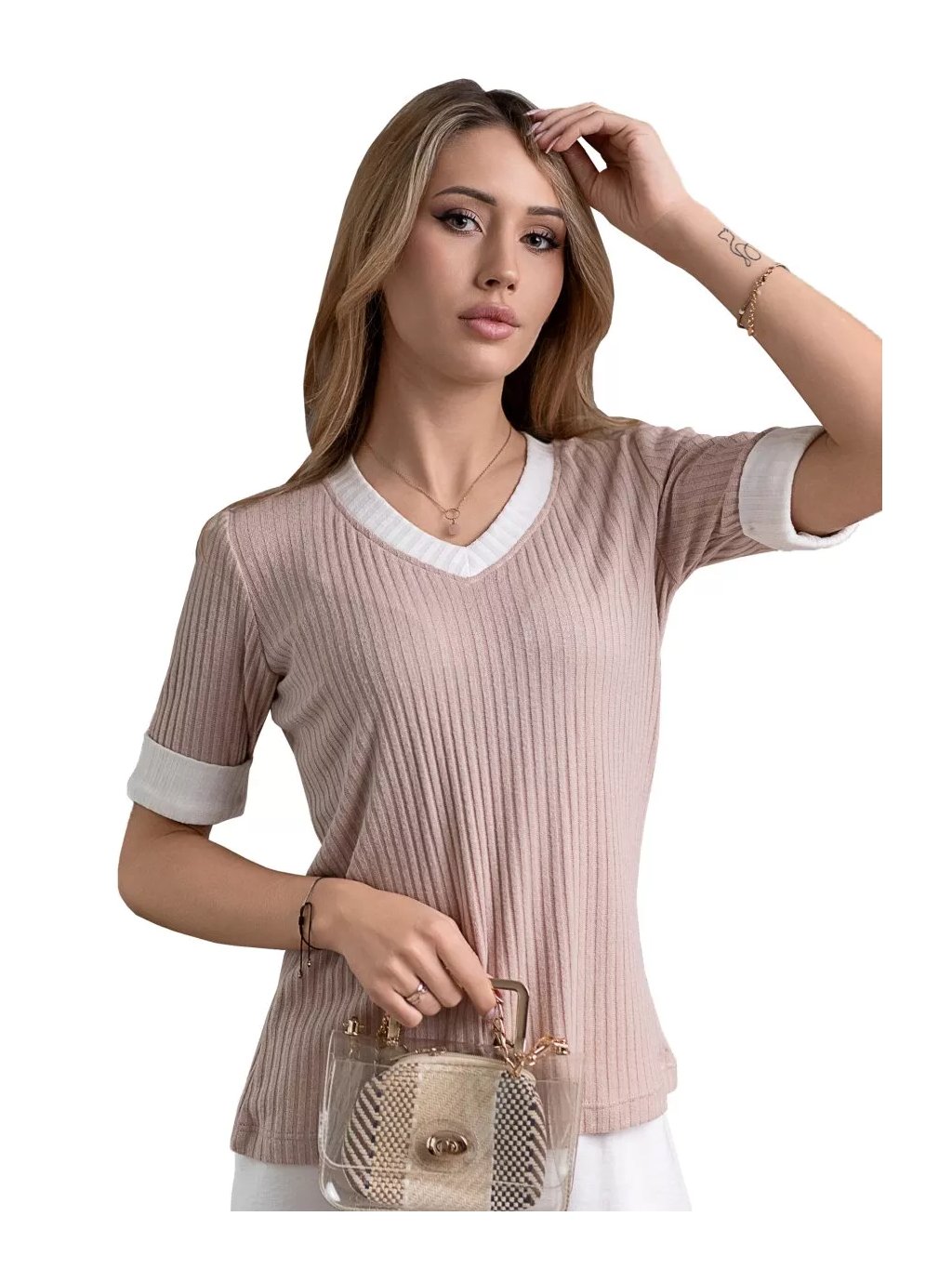 Dámská halenka 1225_05 HAJDAN – Stylový krátký rukáv (Barva/Velikost <img KodProduktu="11122505H">starorůžová / XS/S)
