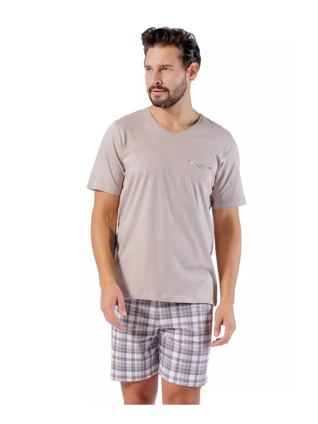 Pánské pyžamo Andrzej 1598/52 – Stylové krátké kalhoty (Barva/Velikost <img KodProduktu="40159852H">béžová / XXL)