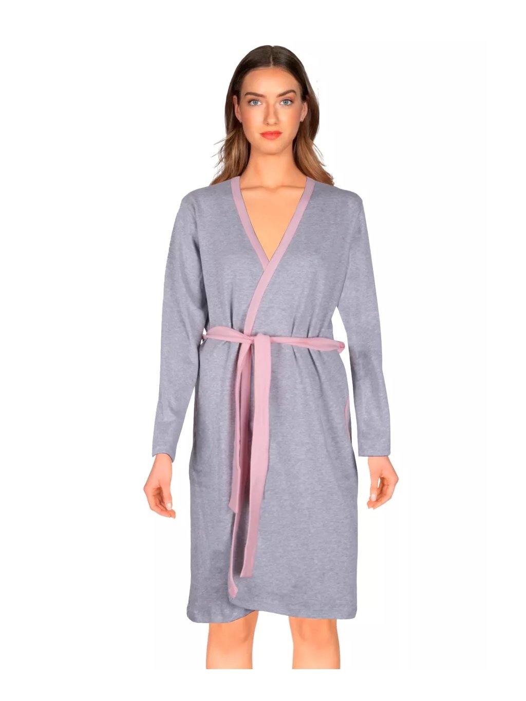 Dámský župan 2570/57 TARO – Stylový župan s límcem (Barva/Velikost <img KodProduktu="04257057H">šedá melír / 3XL/4XL)