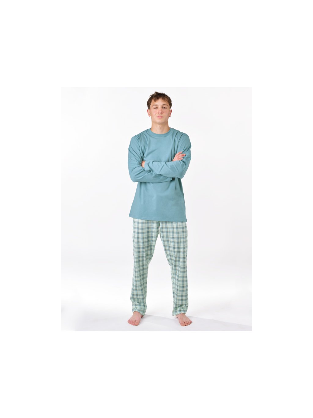 Výhodné balení 5 kusů - Pyžamo dlouhé pánské 79189P (Barva/Velikost <img KodProduktu="79189P">pomnenková, bílá / XL)