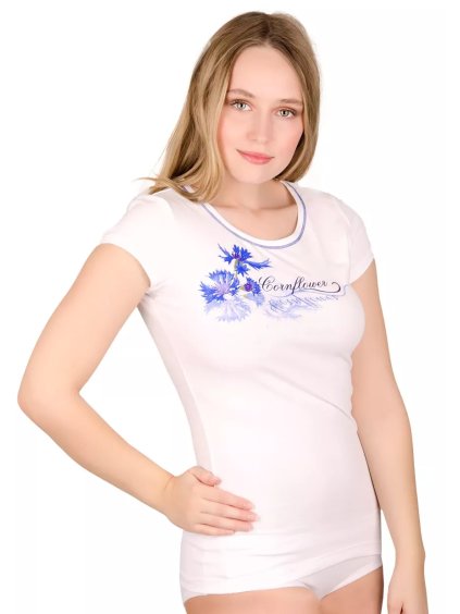 Dámské tričko 52/1-86/D124 s obrázkem chrpy Fabio (Barva/Velikost <img KodProduktu="2152186124H">bílá / XS/S)