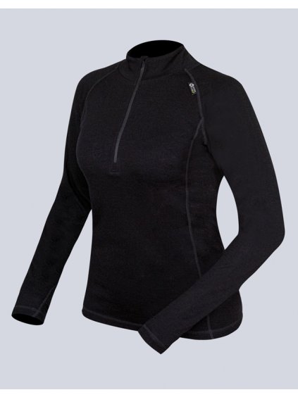 Dámské triko se zipem s dlouhým rukávem dámské Merino + Bambus 88015P (Barva/Velikost <img KodProduktu="88015P">černá / XL)