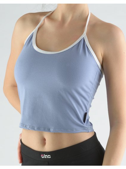 Tílko s úzkými ramínky na zavazování ramínka v kontrastní barvě 98007P (Barva/Velikost <img KodProduktu="98007P">třešňová, bílá / L)
