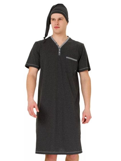 Pánská noční košile Bonifacy 357/01 HOTBERG (Barva/Velikost <img KodProduktu="4035701H">grafit (šedá) / 4XL)