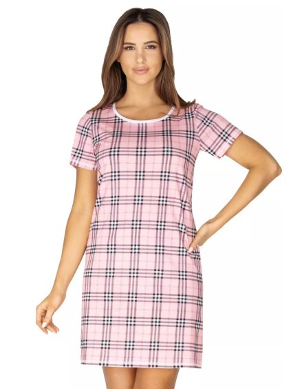Dámská kostkovaná noční košile 414/21 REGINA (Barva/Velikost <img KodProduktu="3841421H">růžová (pink) / M)
