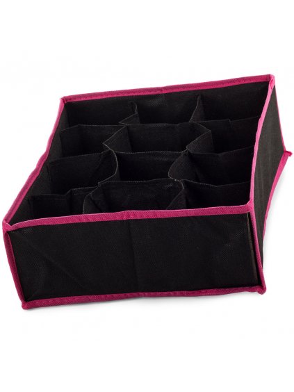 Látkový organizér s 12 přihrádkami na prádlo/ponožky, černo-růžová barva
