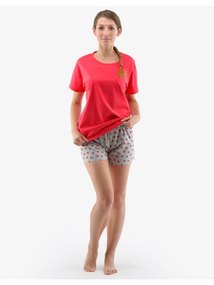 Výhodné balení 5 kusů - Pyžamo krátké dámské 19144P (Barva/Velikost <img KodProduktu="19144P">třešňová, sv. šedá / M)