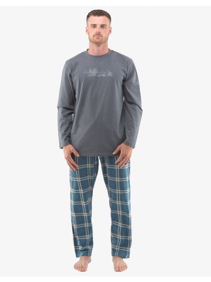 Výhodné balení 5 kusů - Pyžamo dlouhé pánské 79133P (Barva/Velikost <img KodProduktu="79133P">tm. šedá, petrolejová / XL)