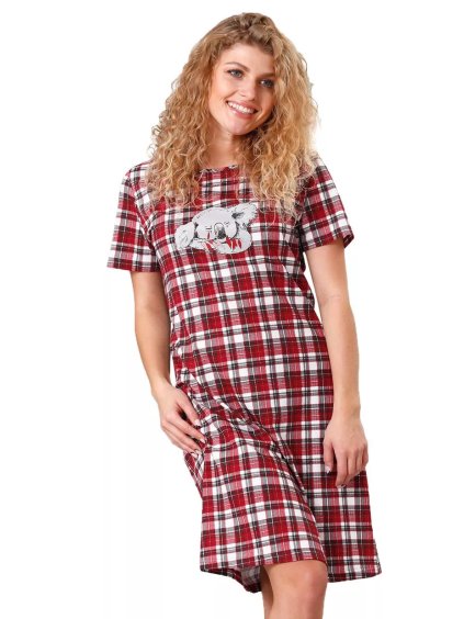 Dámská kostkovaná noční košile Odet Leveza (Barva/Velikost <img KodProduktu="411166H">bordo (vínová) / S)