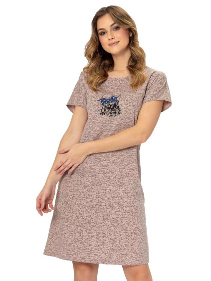 Dámská noční košile s obrázkem Wiolet 1295 LEVEZA (Barva/Velikost <img KodProduktu="411295H">béžová tmavá / XXL)