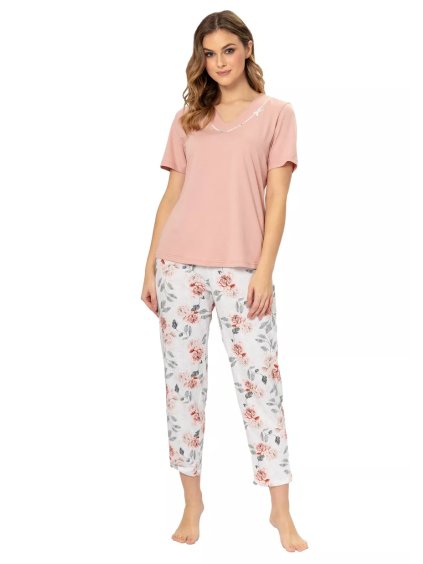 Dámské pyžamo s krátkým rukávem Megan 1310 LEVEZA (Barva/Velikost <img KodProduktu="411310H">losos světlá / XXL)