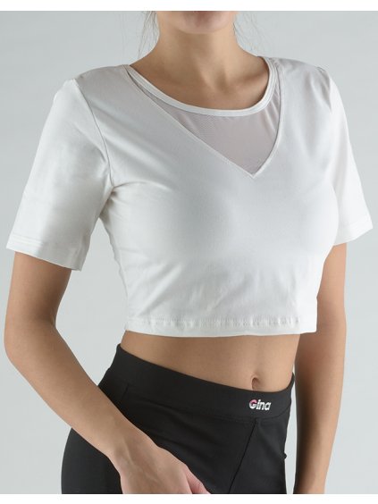 Top krátký rukáv tylová vsadka 97011P (Barva/Velikost <img KodProduktu="97011P">bílá / L)