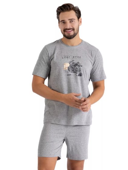 Pánské pyžamo Sam 1462/41 HOTBERG - Pohodlné krátké kalhoty (Barva/Velikost <img KodProduktu="40146241H">šedá melír / M)