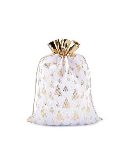 Dárkový pytlík stromeček velký 30x40 cm imitace juty barva bílozlatá