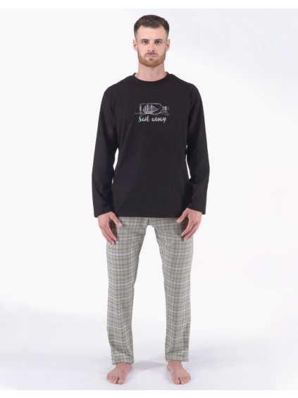 Pyžamo dlouhé pánské 79177P (Barva/Velikost <img KodProduktu="79177P">sv. šedá, měsíc / 4XL)