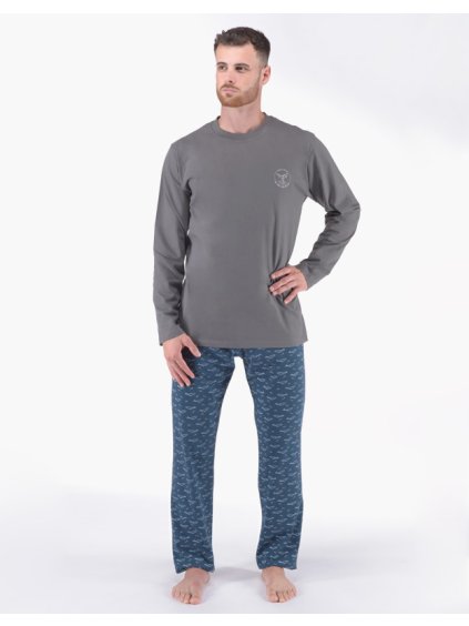 Výhodné balení 5 kusů - Pyžamo dlouhé pánské 79175P (Barva/Velikost <img KodProduktu="79175P">šedohnědá, šedá / 4XL)