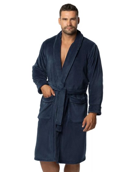 Pánský župan Elegant navy ENVIE – Luxusní pohodlí s límcem (Barva/Velikost <img KodProduktu="1921200156H">modrá tmavá / M/L)