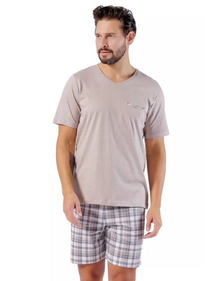 Pánské pyžamo Andrzej 1598/52 – Stylové krátké kalhoty (Barva/Velikost <img KodProduktu="40159852H">béžová / M)