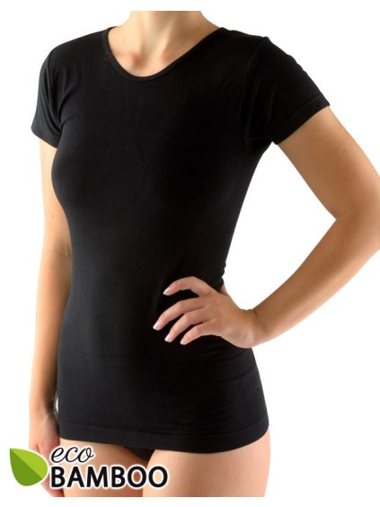 Dámské bambusové tričko hladké bezešvé 08027P (Barva/Velikost <img KodProduktu="08027P">černá / L/XL)