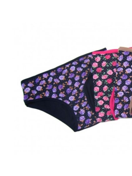 Francouzské kalhotky dekor růže BDM250-128033 (Barva/Velikost černá - růže fialové / S/M)
