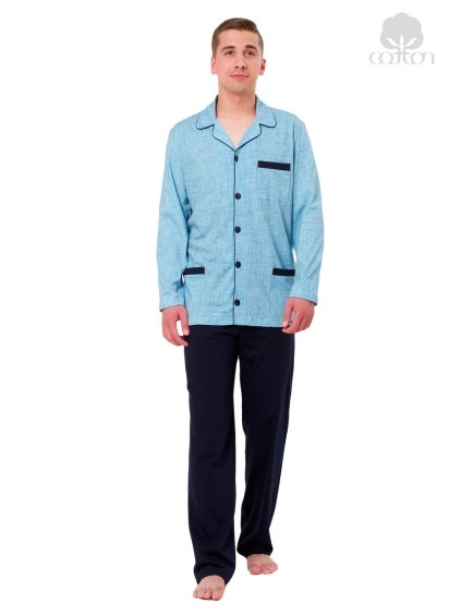 Pánské pyžamo Ambrozy se vzorem melíru M-Max (Barva/Velikost modrá světlá / XL)