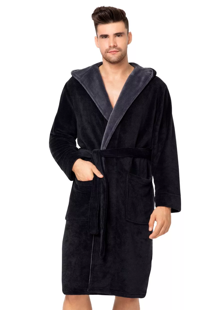 Levně Pánský župan soft Adam Black ENVIE Barva/Velikost: černá / XL/XXL