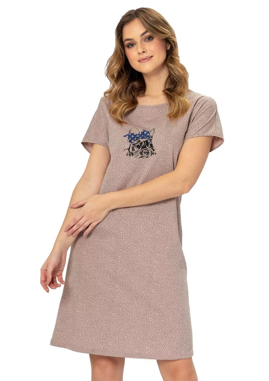 Dámská noční košile s obrázkem Wiolet 1295 LEVEZA Barva/Velikost: béžová tmavá / L