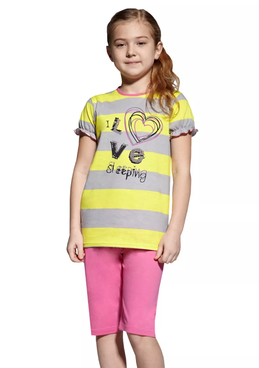 Dívčí dívčí pyžamo capri s nápisem I love sleeping Taro Barva/Velikost: žlutá / 122