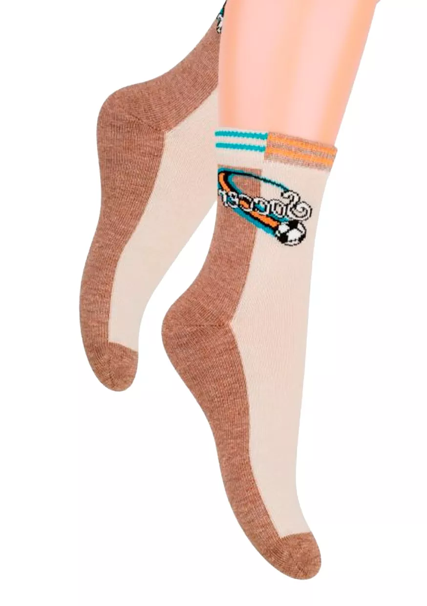 Chlapecké klasické ponožky s nápisem Soccer 014/133 Steven Barva/Velikost: béžová / 26/28