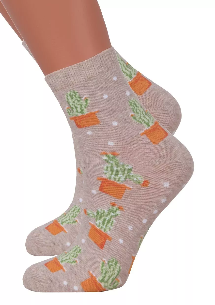 Dívčí klasické ponožky se vzorem 014/344 STEVEN Barva/Velikost: béžová / 32/34