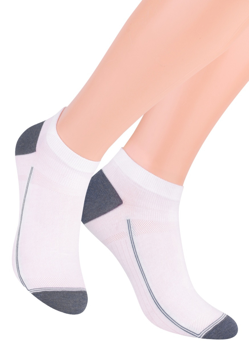Chlapecké kotníkové ponožky se vzorem drobného pruhu 101/1 STEVEN Barva/Velikost: bílá-grafit / 38/40