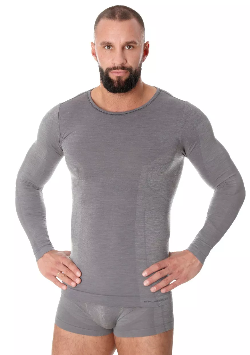 Pánské tričko Merino LS11600 BRUBECK Barva/Velikost: šedá melír / XL/XXL