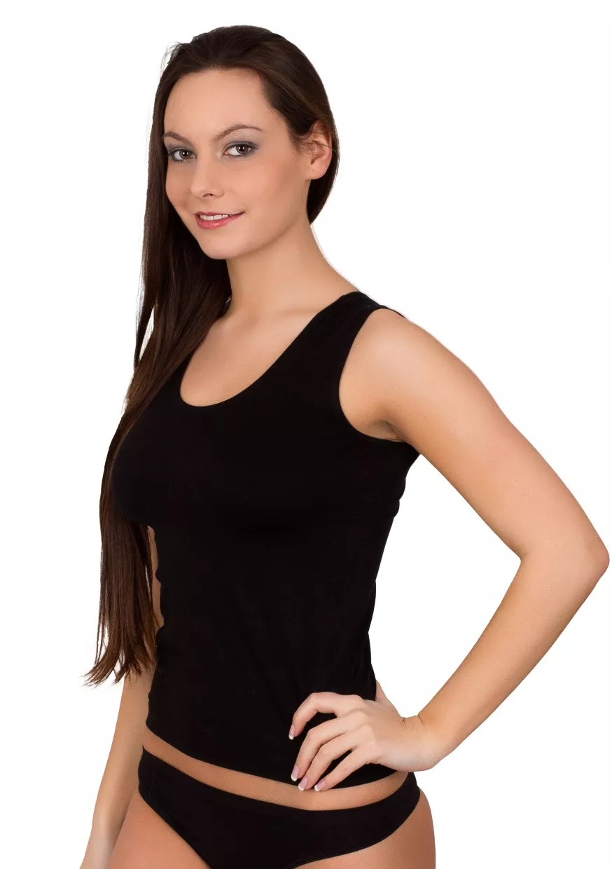Dámská bezešvá košilka na široká ramínka vzor 06-26 Hanna Style Barva/Velikost: černá / XL/XXL