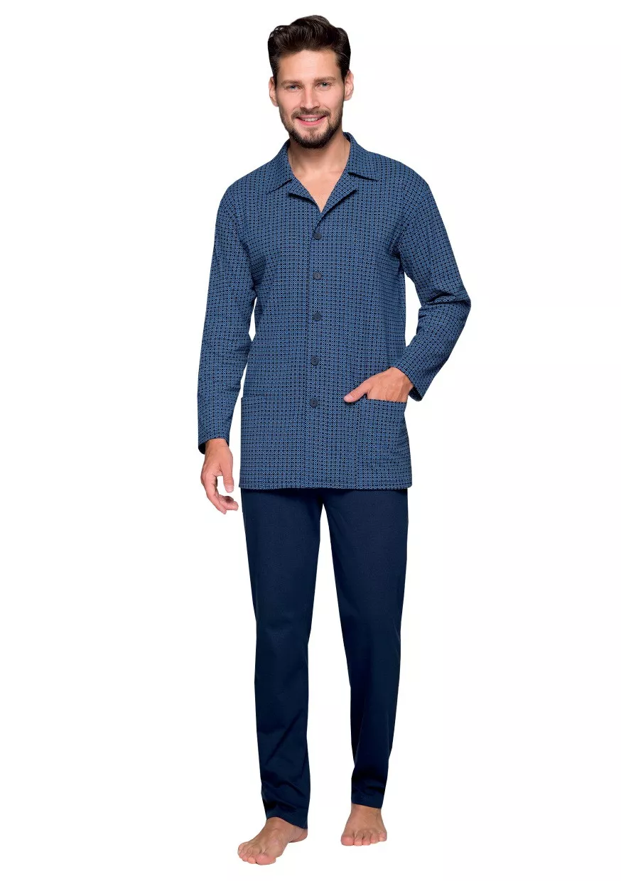 Pánské propínací pyžamo se vzorem puntiku 265/81 REGINA Barva/Velikost: modrá světlá / XXL