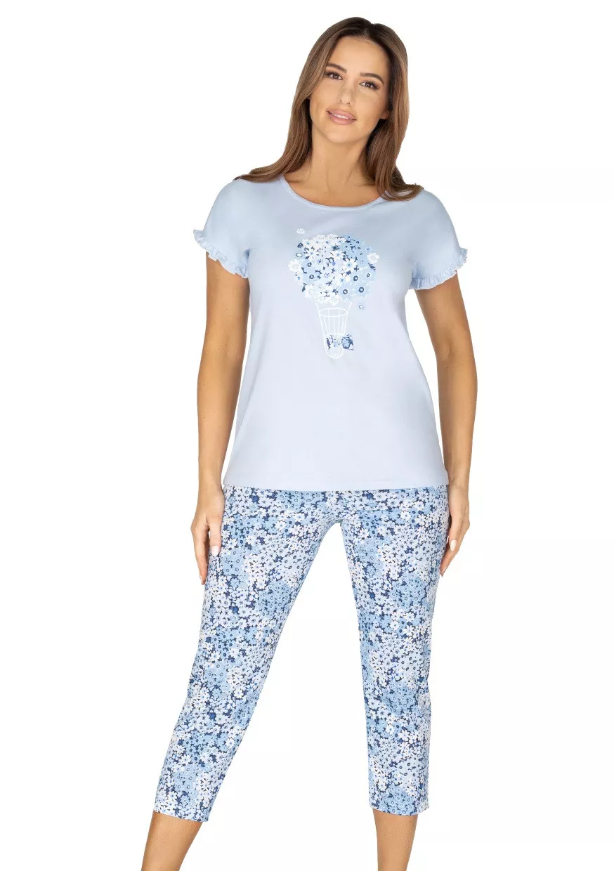 Levně Dámské vzorované pyžamo s obrázkem 983/22 REGINA Barva/Velikost: modrá světlá / M