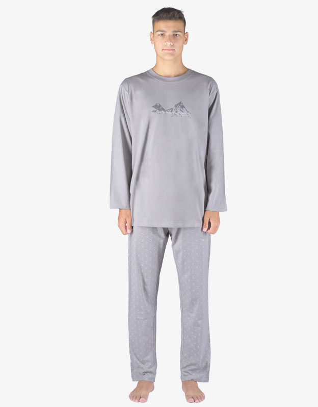 Gina Výhodné balení 5 kusů - Pyžamo dlouhé pánské 79151P Barva/Velikost: šedá, tm. šedá / M