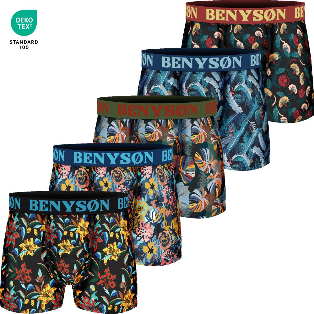 BENYSON 5-PACK Pánské barevné elastické boxerky 7122 Barva/Velikost: Barevný mix viz foto / S/M