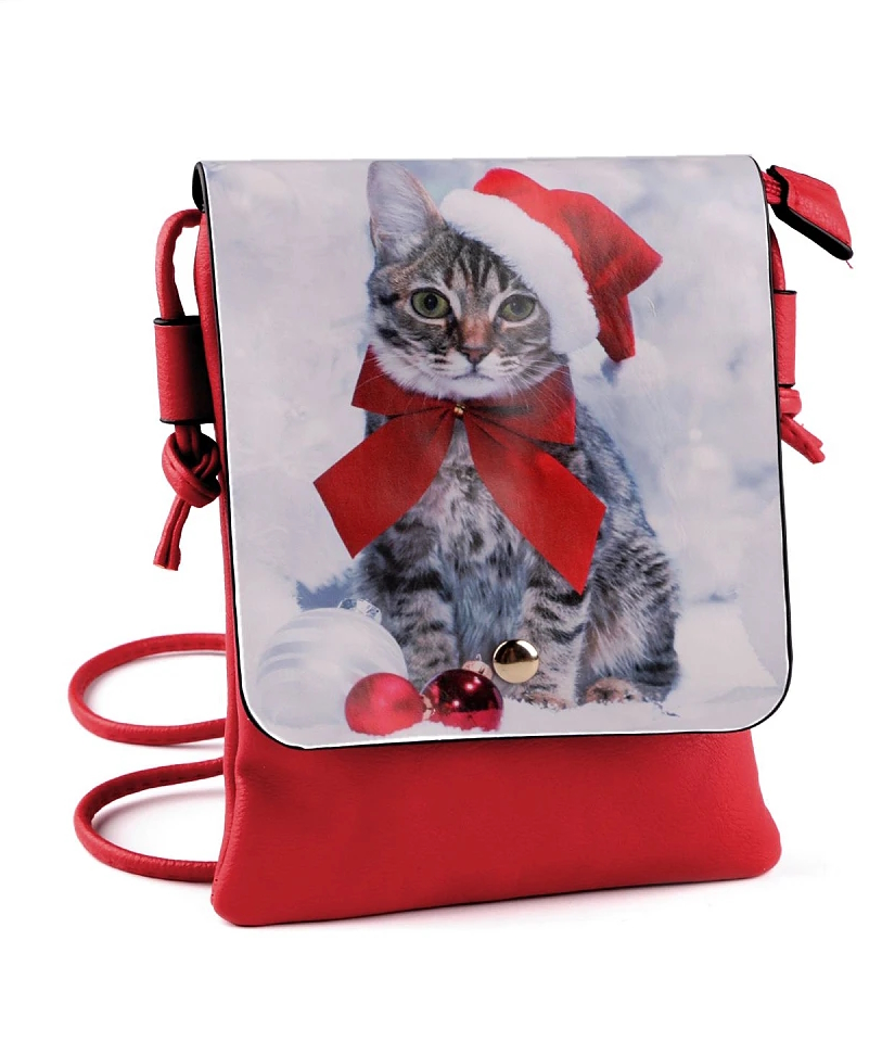 Levně Charm Malá crossbody kabelka s kočičkou vánoční červená