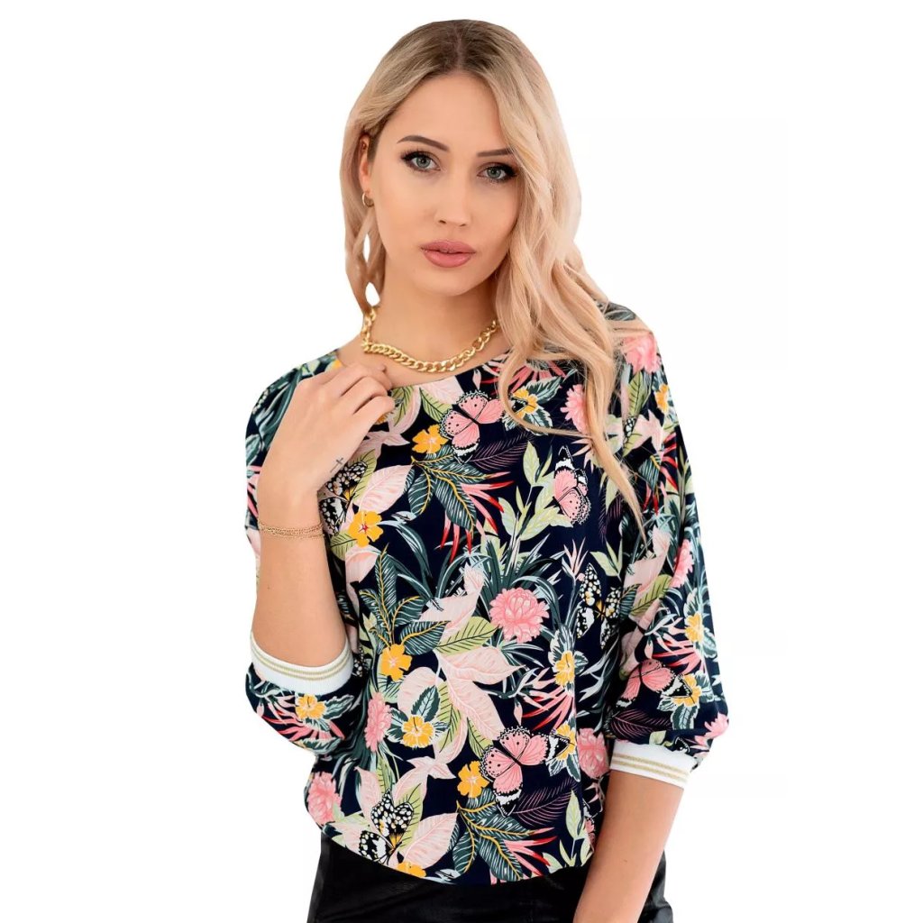 Dámska vzorovaná blúzka 1144T_03 Hajdan (Farba / Veľkosť <img KodProduktu="111144t03H"> granát (modrá) / XXL/3XL)