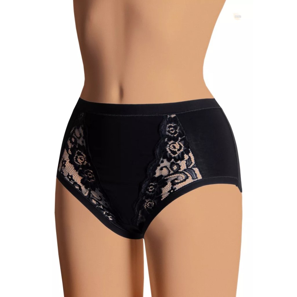 Dámske vyššie krajkové nohavičky S79 Risveglia (Farba / Veľkosť <img KodProduktu="27079sH"> čierna / XXL/3XL)