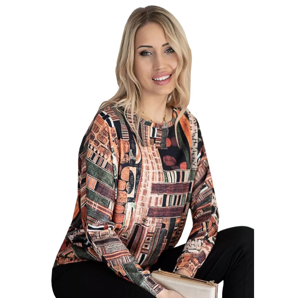 Dámska vzorovaná blúzka 1172/03 Hajdan (Farba / Veľkosť <img KodProduktu="11117203H"> béžová tmavá / L/XL)