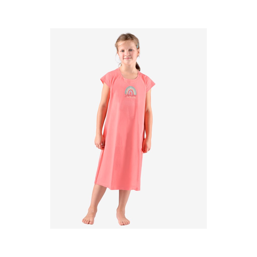 Košieľka nočná dievčenská krátky rukáv 29012P (Farba / Veľkosť <img KodProduktu="29012P"> tomato, šalvia / 152/158)
