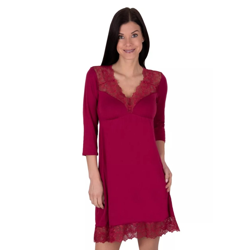 Dámska nočná košeľa Anna bordo Babella (Farba / Veľkosť <img KodProduktu="350043htx35H"> bordo (vínová) / 3XL)